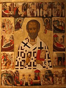 Russian icon depicting St Nicholas with scenes from his life. Late 1400s or early 1500s. National Museum, Stockholm.