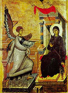 Icon of the Annunciation, the most important feast dayon the fixed calendar that can fall during Great Lent (Church of St. Clement of Ohrid, Republic of Macedonia).